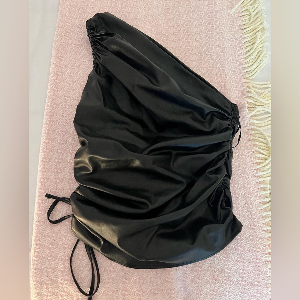 Black Faux Leather One Shoulder Zara Top